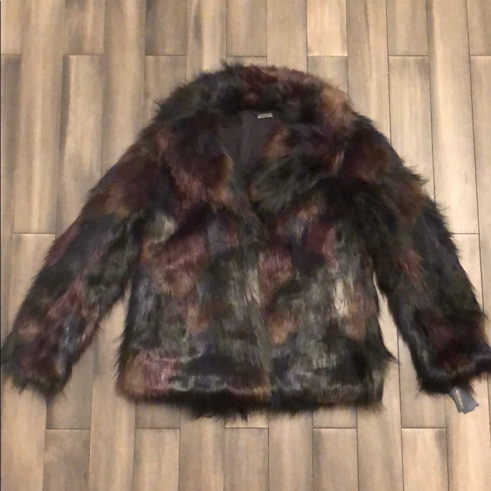 NWT Rachel Roy Multicolored Faux Fur Jacket